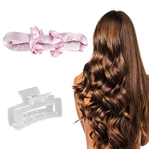 HEATLESS SATIN HAIR CURLING ROD ROLLER HEALTHY HAIR TOOL IN PINK AND WHITE - Picture 3 of 8